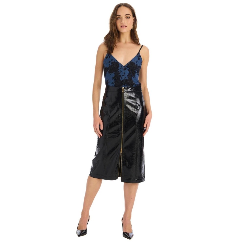 Anthropologie by Allison New York Taren Skirt Moto Faux Leather Midi Skirt 6 NWT